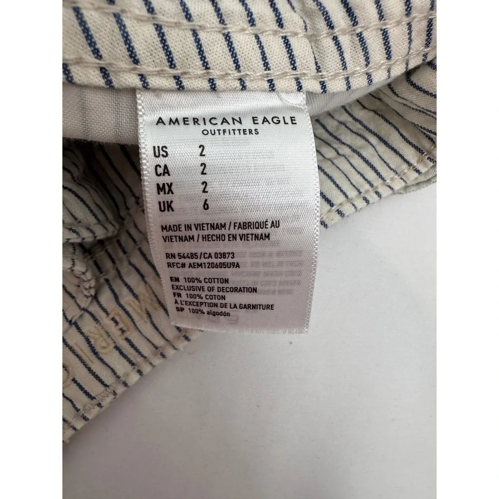 American Eagle Striped Shorts High Waist Tie Front Pockets Casual Size  2 w belt